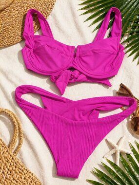 L'Space Camellia Bikini Set Bright Pink Fuchsia Top S Bitsy Bottom M NWT